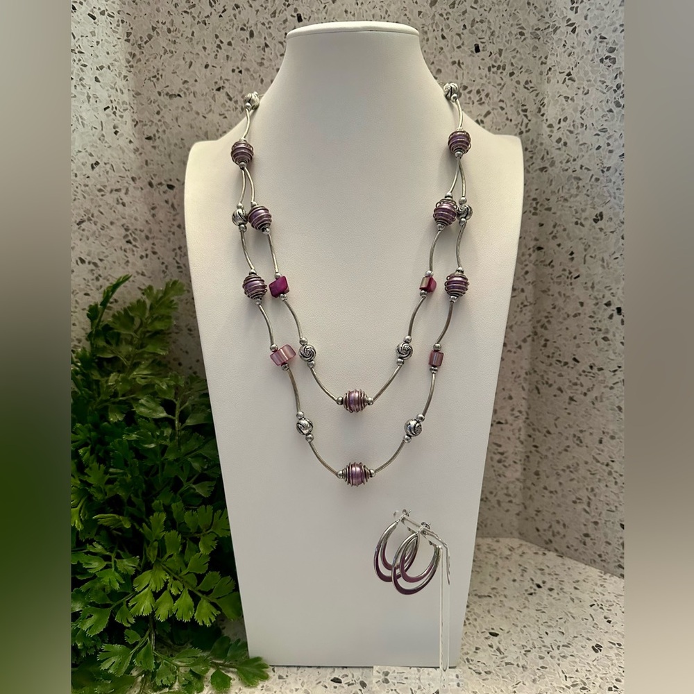 Purple and silver tone necklace set